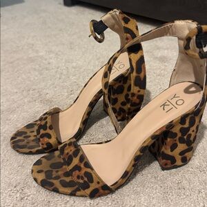 Leopard Print Block Heel Sandals